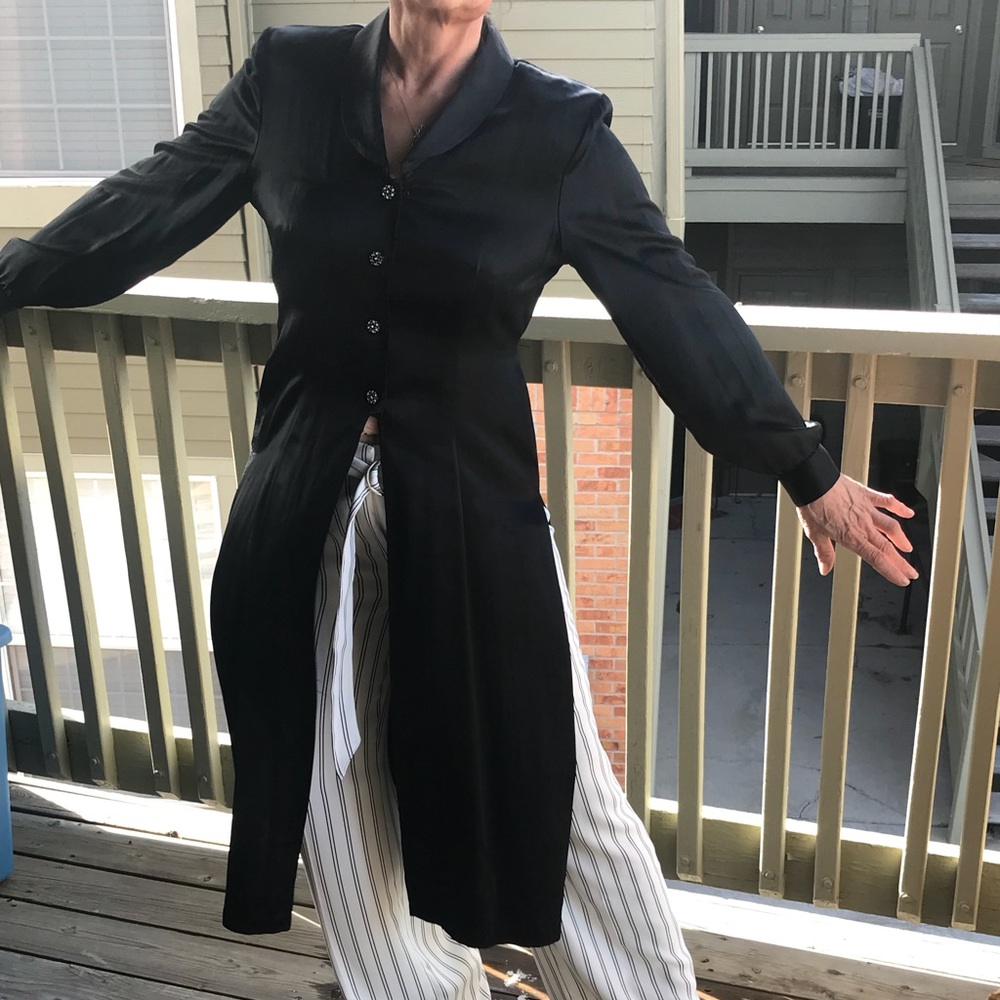 Vintage Black Satin Midi Top/Tunic w/jewel buttons